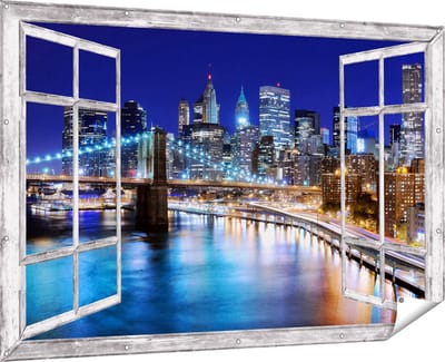 Gards Tuinposter Doorkijk Skyline New York in het Centrum - 180x120 cm - Tuindoek - Tuindecoratie - Wanddecoratie buiten - Tuinschilderij