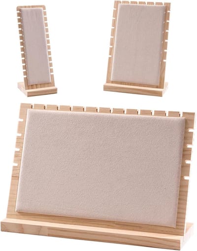 Houten Sieraden Rek - Display Standaard - Sieraden Presenteren - Multilevel Ontwerp - Set van 3 - Beige