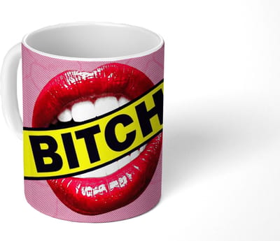 Mok - Koffiemok - Lippen - Tekst - Kleurrijk - Mokken - 350 ML - Beker - Koffiemokken - Theemok - Mok met Tekst