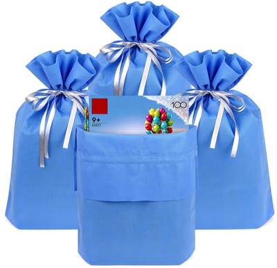 Dailygoods- Geschenzakjes 4 Stuks - Herbruikbare Niet-geweven Zakjes - Geschikt voor LEGO - Trekkoord - Blauw - Perfect voor Verjaardag en Feest - Cadeauzakjes