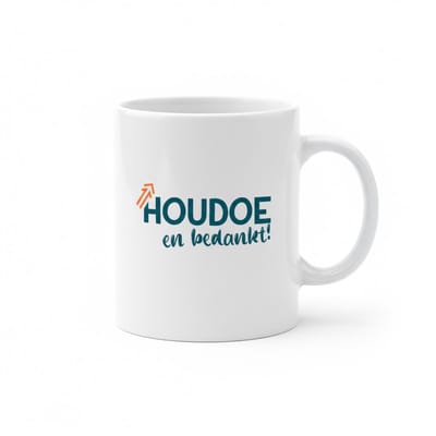 “Houdoe en Bedankt” Mok – Dankbaar Afscheid Cadeau – Witte Keramische Koffiemok 330 ml