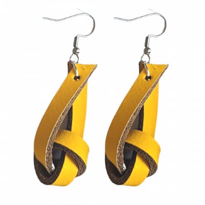 Oorbellen-Geel-Leer-Zilver Oorbelhaken- Knoop -Charme Bijoux