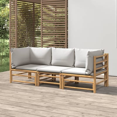 vidaXL - 3-delige - Loungeset - met - kussens - bamboe - lichtgrijs