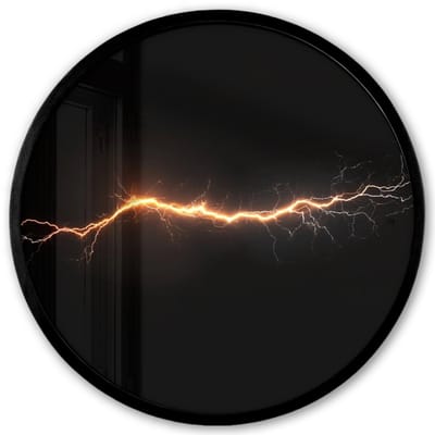 Poster in lijst Rond - Fotolijst 40x40 cm - Posters - Gaming - Oranje - Bliksemflits - Licht - Ronde posterlijst zwart - Decoratie - Wanddecoratie woonkamer - Muurdecoratie slaapkamer