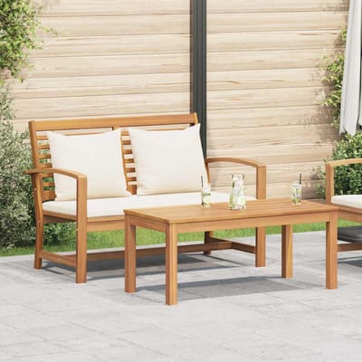 vidaXL - Tuinbank - en - Tafelset - met - Kussen - 2 - Stuk - Bruin - en - Crème