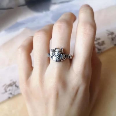 Prachtige Lichte Luxe Schattige Kat Ringen Voor Vrouwen Vintage Mode Bloem Koperen Munt Ontwerp Ring Banket Sieraden Cadeau resizable gray