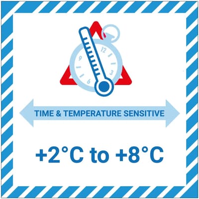 Time & temperature sensitive 2 tot 8 graden sticker | 40 x 40 cm
