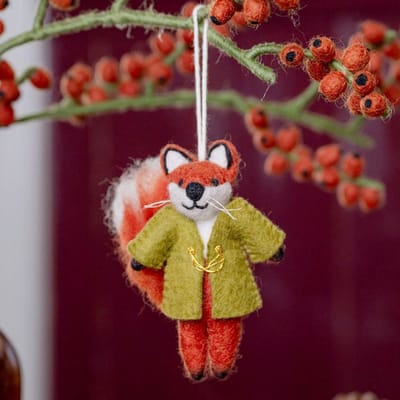 Wolvilt Hanger Vos Indian Summer - Lichtgroen - Fairtrade Homedeco - 13x9cm