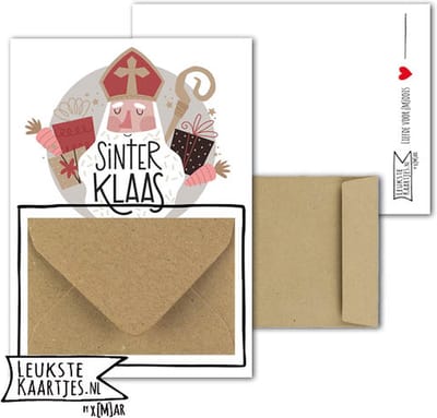 Geldkaart met mini Envelopje -> Sinterklaas - No: 13 (Sinterklaas - Vintage Sint met baard) - LeuksteKaartjes.nl by xMar