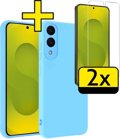 Hoesje - Met 2x Screenprotector - Geschikt voor Samsung Galaxy S25 Edge - Sterk & Shockproof - Back Cover - Siliconen Case - Telefoon Hoes - Telefoonhoesjes - Lichtblauw