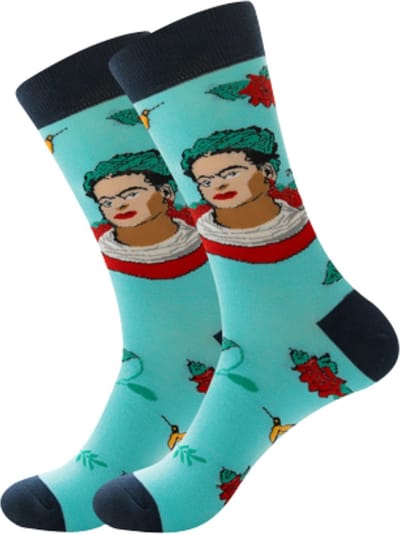 Frida Kahlo Sokken - Zelfportret met Rozen - Kunstsokken dames maat 37-42 - Blauw