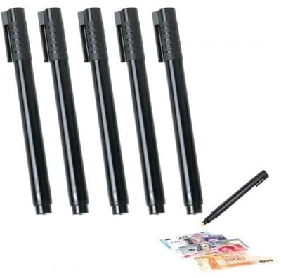 Dailygoods- Bankbiljettendetector 5 Stuks - Valsegeld-detector - Geldcontrolepen - Valsemgelddetector - Euro/Dollar/Pond - Zwarte Behuizing