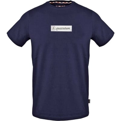 Aquascutum Herenploeg t-shirt in de nek (Marine)