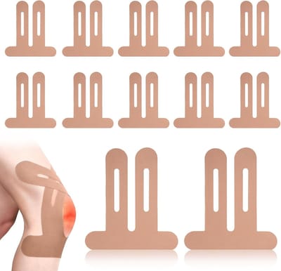 Precut Kinesiotapes, 12 stuks, elastische fysiotape voor kniepijn, waterdicht en kinesiotapes, voorgesneden, voor sport, kniepijn, kniehoudingcorrectie (huidskleur)