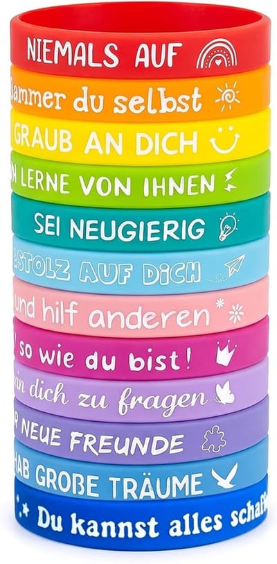 12 stuks motiveringsarmbanden voor kinderen, inspirerende siliconen armbanden, ideale cadeaus voor verjaardagen en kerst, licht rekbaar en kleurrijk