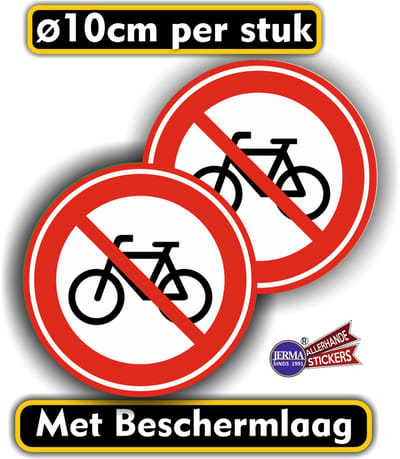 Jerma - Geen Fietsen Plaatsen - Stickers – 2 st. - Ø 10 cm – Weerbestendig - Zelfklevend - Vinyl
