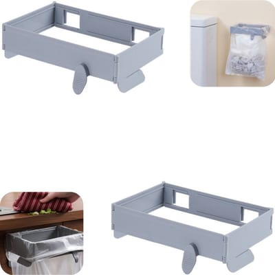 2 stuks prullenbak - vuilniszakhouder - prullenbaksteun - inklapbaar - hangend - waterdicht - zonder boren - opbergaccessoires - geschikt voor keuken, kast (grijs, 18,5*12,5 cm)