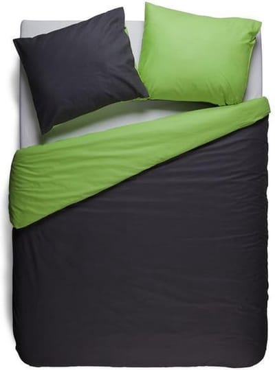 Snoozing Two Tone - Flanel - Dekbedovertrek - Tweepersoons - 200x200/220 cm + 2 kussenslopen 60x70 cm - Antraciet/Lime