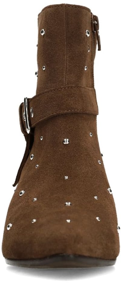 Manfield - Dames - Bruine suède enkellaarsjes met gespdetail - Maat 38
