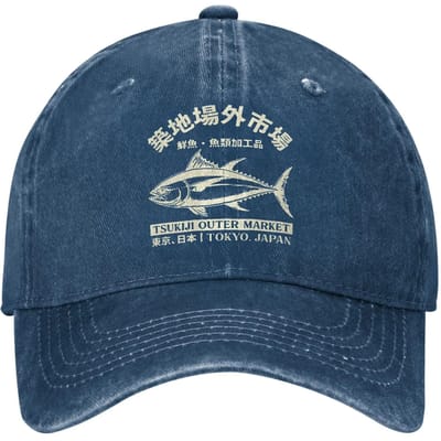Japanse Tsukiji Vismarkt Gewassen Tokio Japan Honkbalpet Zon Hoge Kwaliteit Gewassen Truckerpet Vrouw Man Snapback Pet Adjustable gray