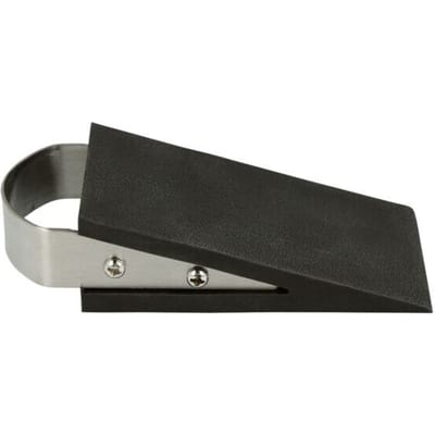 Deurstopper, wigvormig, antislip, met handgreep, L 120 x B 50 x H 30 mm, roestvrij staal & kunststof, zwart-zilver