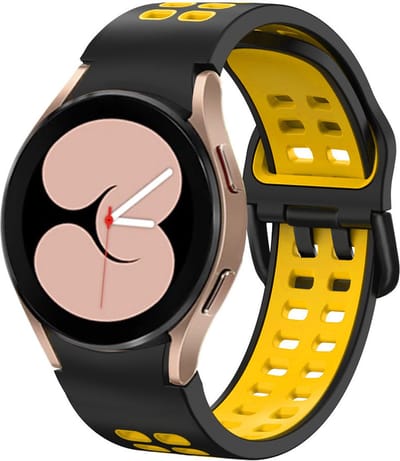Strap-it Smartwatch bandje - sport square bandje perfect fit geschikt voor Samsung Galaxy Watch 4 / Galaxy Watch 4 Classic / Watch FE / Galaxy Watch 5 / Galaxy Watch 5 Pro / Galaxy Watch 6 (Classic) / Galaxy Watch 7 (40 & 44mm) - zwart/geel
