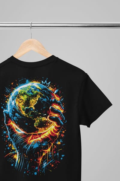 Oversized shirt - World domination - Wurban Wear | Draak | Anime streetwear | Asian streetwear | Streetwear | Geisha | Techno outfit | Fantasy shirt | Gym shirt | y2k | Tattoo | Urban | Grote maten | Japanese mythology | Samurai | Zwart