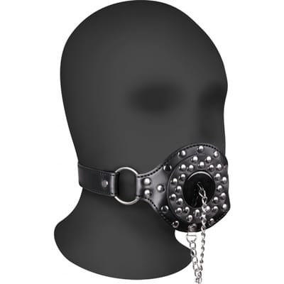 Open Mouth Gag with Plug Stopper - Black