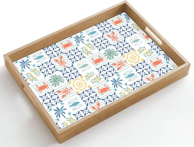 Dienblad hout 50x35 cm - Schootdienblad - Mozaïek - Zee - Patroon - Borrelplank rechthoek - Plateau dienbladen