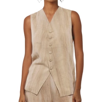 Goa Goa Vrouwenvest Avelina Beige in Lino en Lyocell met Bottoni Elegant 15200011/528