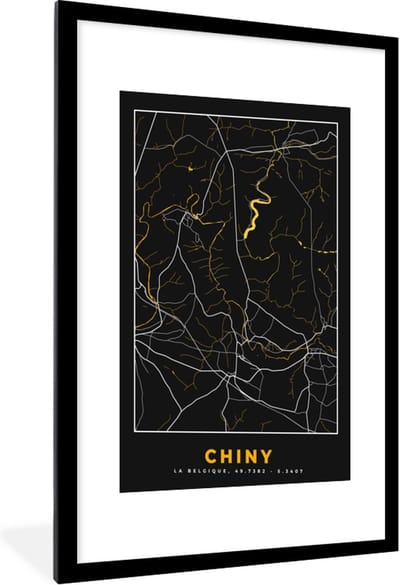 Fotolijst incl. Poster - Chiny - Kaart - Goud - Plattegrond - Stadskaart - 60x90 cm - Posterlijst