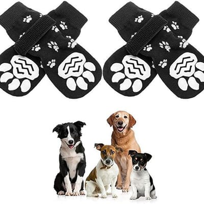 2 Paar Hondensokken - Hondenschoenen - Verbetert de grip van je hond - Zachte huisdierbescherming - Antislip sokken voor honden - Pootbescherming hond - Klittenbandsluiting – Zwart – LOUZIR