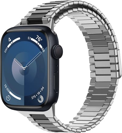 By Qubix - Geschikt voor Apple Watch bandje - Magnetische stalen band - Zeer sterke magneet - Zilver met zwart - Geschikt voor Apple Watch 38mm / 40mm / 41mm / 42mm - stalen bandje