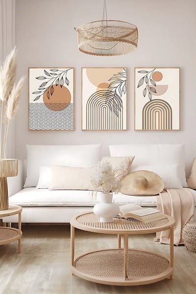 Asir - Decoratief ingelijst MDF-schilderij (3 stuks) - Veelkleurig - 100% massief hout (dikte: 2 cm) - 35 x 50 x 10 cm