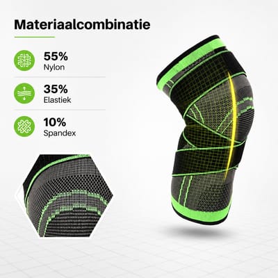 Okado Kniebrace XL Zwart/Groen – Verstelbare Knieband met Dubbel Klittenband – Ademend Neopreen voor Links en Rechts