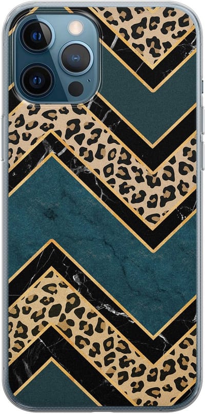 Leuke Telefoonhoesjes - Hoesje geschikt voor iPhone 12 Pro - Luipaard zigzag - Soft case - TPU - Luipaardprint - Multi