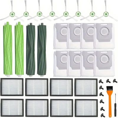 28 Stuks, geschikt voor IRobot I3 I7 I7+ E5 E6 Robotic Vacuum Roller Hoofdzijborstel Hepa Filter Stofzak Vervanging geschikt voor Schonere Onderdelen Reserveonderdelen