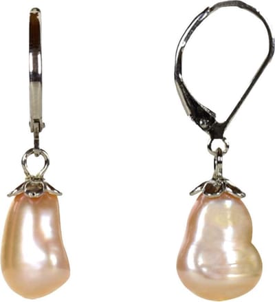 Zoetwater parel oorbellen Zola - oorhangers - echte parels - zalm - sterling zilver (925) - luxe sieraden zakje - parel oorbellen dames