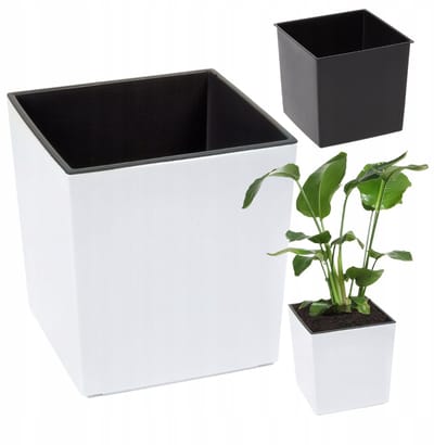 Moderne Witte Glanzende Plantenbak met Inzet 25x25x26cm