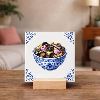 Delftsblauw Tegeltje 11x11 Drop in Kom – Hollands Snoep Cadeau