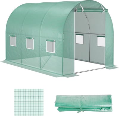 Killogood Kasafdekking in PE 3x2 m - kaszeil met 6 ramen - oprolbare deur en ingegraven randen - UV-bescherming - voor landbouw - planten - moestuinen en tuin - groen