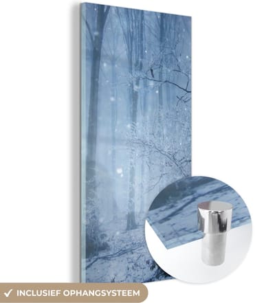 MuchoWow® Glasschilderij 20x40 cm - Schilderij acrylglas - Bos - Winter - Sneeuw - Foto op glas - Schilderijen