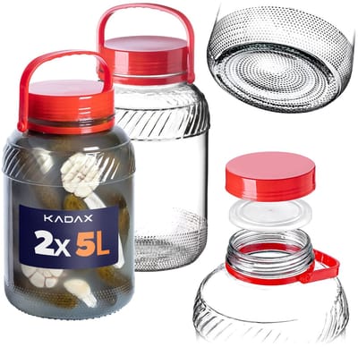 KADAX-pot Glazen pot 5L met dop en handvat voor het beitsen van kool Pakket 2