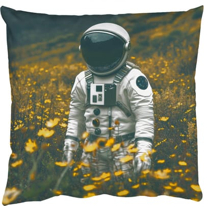 Sierkussens - Kussentjes Woonkamer - 50x50 cm - Astronaut - Bloemen - Veld - Geel