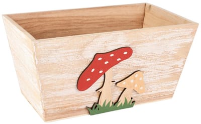 Dekoratief | Bakje m/paddenstoelen, naturel/rood, hout, 24x14x12cm | A255444