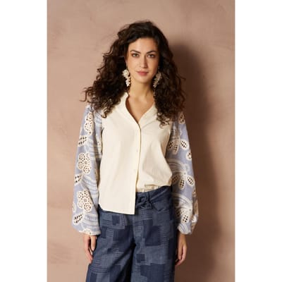 Blouse Ismay - Contrast Sleeve Straight | Cream