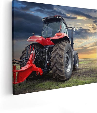Artaza Canvas Schilderij Zonsondergang - 50x40 cm - Wanddecoratie Landschap - Muurdecoratie Tractor - Kamer Accessoires Boerderij