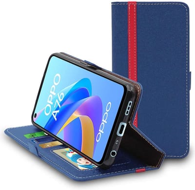 ebestStar - Hoes geschikt voor Oppo A76, Wallet Etui, Book case hoesje, Donkerblauw, Rood