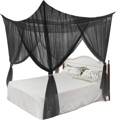 Moskito Net Fine Mesh Grote Vierkante Insecten Net voor Bed - Bescherming tegen Muggen en Vliegen - 210 x 190 x 240 cm, Zwart