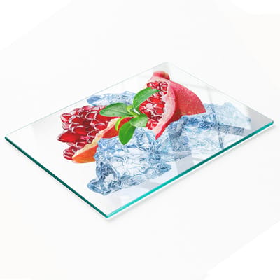 Decoratieve glazen serveerplank voor snacks met granaatappelmotief en ijs, 80x52 cm